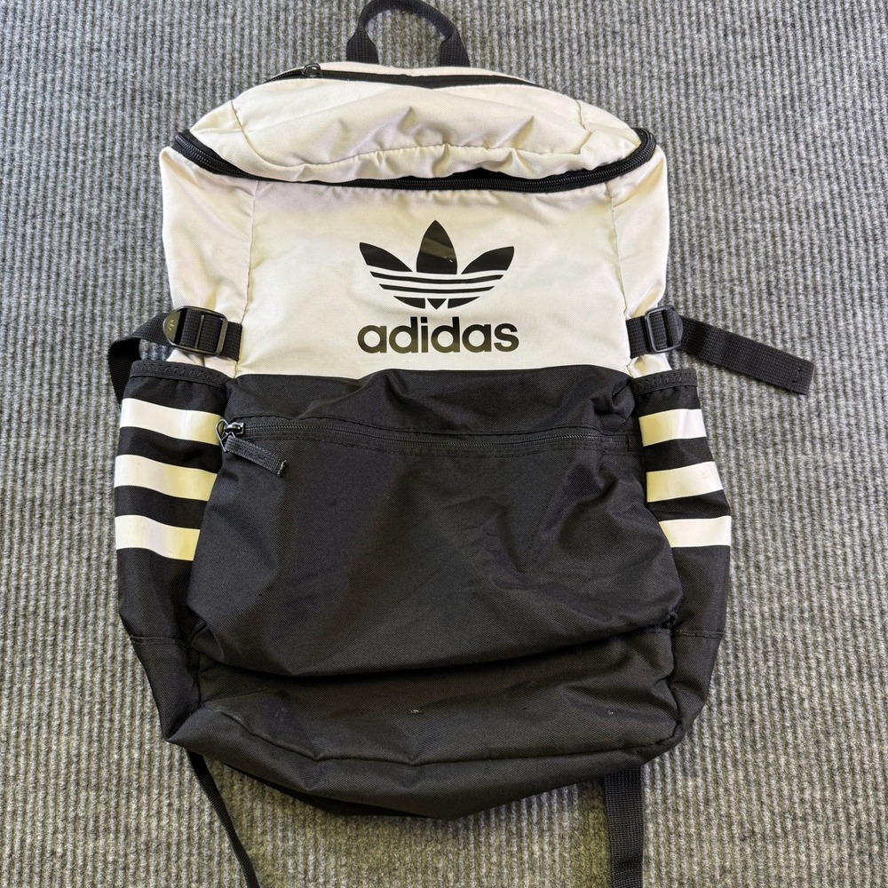 Adidas Backpack OS Cream Black Polyester Originals Trefoil Logo Laptop Sleeve